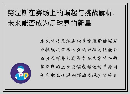 努涅斯在赛场上的崛起与挑战解析，未来能否成为足球界的新星